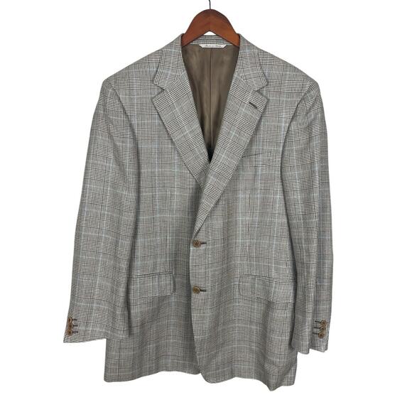 Canali Sport Coat Silk Linen Cotton Plaid Houndstooth Gray Black Blue Sz 56R - Picture 1 of 13